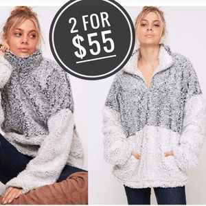 NEW 2 TONE FAUX FUR SHERPA PULL OVER TOP JACKET